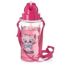 Bidon butelka dziecięca zamykana ze słomką i paskiem różowa kotki TRITAN 490 ml