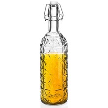 Butelka szklana zdobiona na alkohol wino nalewkę likier syrop sok z korkiem klipsem 0,75 l