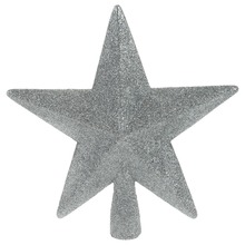 Czubek / szpic ozdobny na choinkę gwiazda srebrna brokatowa 19 cm