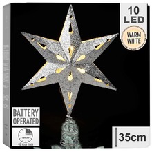 Czubek szpic ozdobny na choinkę świecący gwiazda srebrna brokatowa 33 cm 10 led