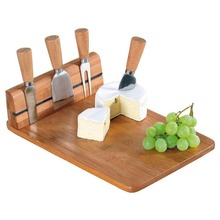 Deska bambusowa do krojenia serwowania serów + 4 noże stalowe do sera