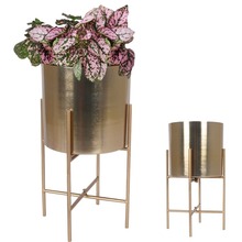 Doniczka metalowa złota na stojaku kwietnik osłonka na rośliny kwiaty 30x15,5x14,5 cm