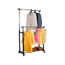 Double clothes hanger rack on wheels