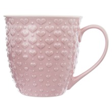 Duży kubek ceramiczny z uchem do kawy herbaty napojów serca różowy 580 ml