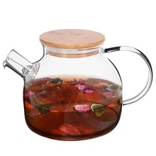 Dzbanek szklany z sitkiem uchwytem pokrywką do wody herbaty ziół napojów gorących 1 l