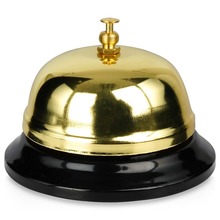 Dzwonek stołowy recepcyjny ręczny metalowy złoty 8,5x6 cm