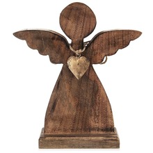 Figurka anioła drewniana z metalowym złotym sercem 27x30 cm