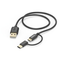 Kabel mikro USB 2w1 z adapterem USB Type-C, 1 m, czarny