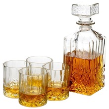 Karafka szklana butelka do whisky koniaku brandy + szklanki zestaw komplet 5 elementów