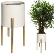 Kwietnik metalowy na stojaku złoty stojący stojak doniczka osłonka na rośliny 30x16 cm