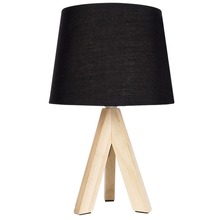 Lampa stołowa z kloszem abażurem lampka nocna czarna drewniana 30x14cm