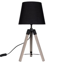 Lampa stołowa z kloszem abażurem lampka nocna czarna drewniana 50 cm