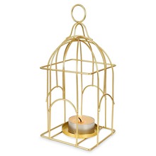 Lampion świecznik na świeczkę tealight metalowy złoty klatka dla ptaków