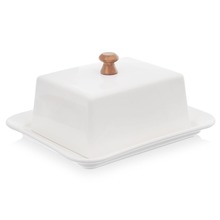 Maselniczka porcelanowa biała z pokrywką maselnica pojemnik na masło