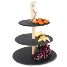 Patera kamienna 3-piętrowa na ciastka ciasto owoce babeczki czarna 36 cm