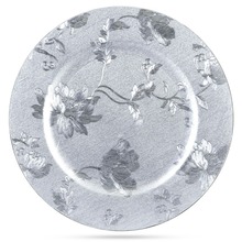 Podtalerz dekoracyjny / podkładka pod talerz srebrna kwiaty 33 cm