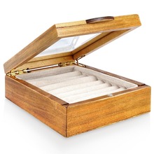Szkatułka drewniana ze szklaną szybką / pudełko organizer na biżuterię 18x12x5 cm