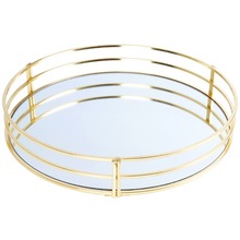 Taca na świece lustrzana okrągła złota metalowa / podstawka pod świeczki 30 cm