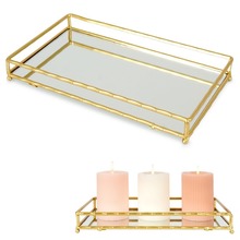 Taca na świece lustrzana prostokątna złota metalowa / podstawka pod świeczki 30,5x17 cm