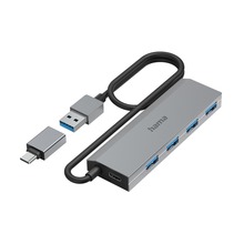 USB Hub, 4 Ports, USB 3.2 Gen 1, 5 Gbit/s, incl. USB-C Adapter and PSU
