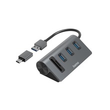 USB Hub/Card Reader, 5 Ports, 3x USB-A, SD, microSD, incl. USB-C Adapter