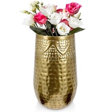 Wazon na kwiaty dekoracyjny metalowy złoty 18x30 cm