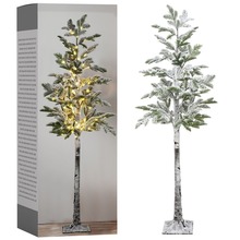 Świecąca choinka sztuczna ośnieżona na pniu / drzewko świąteczne z lampkami 120 LED 150 cm