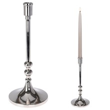 Świecznik aluminiowy stojak podstawka na długą świecę świeczkę srebrny 31 cm