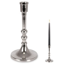 Świecznik na długą świeczkę aluminiowy srebrny 17,5 cm