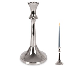 Świecznik na długą świeczkę aluminiowy srebrny 20 cm