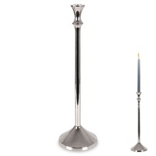 Świecznik na długą świeczkę aluminiowy srebrny 40 cm
