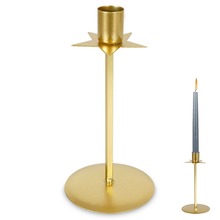 Świecznik na długą świeczkę metalowy złoty gwiazda 18 cm