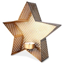 Świecznik na świeczkę tealight aluminiowy złoty czarny gwiazda 21x20 cm