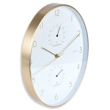 Zegar ścienny biały złoty z termometrem higrometrem 27x34,5 cm