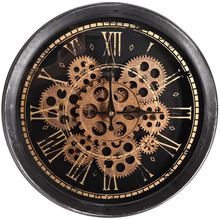 Zegar ścienny okrągły ruchome koła zębate czarny złoty 35 cm
