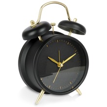 Zegarek budzik stołowy analogowy metalowy czarny złoty retro
