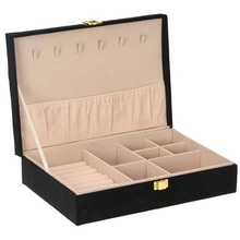 Czarne pudełko na biżuterię zamykany organizer na zegarki szkatułka kuferek etui
