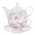 Dzbanek z filiżanką do herbaty porcelanowy kwiaty LOUKA 3 el.